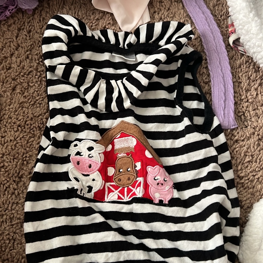 Striped Black and White Kids One Piece with Farm Animal Design